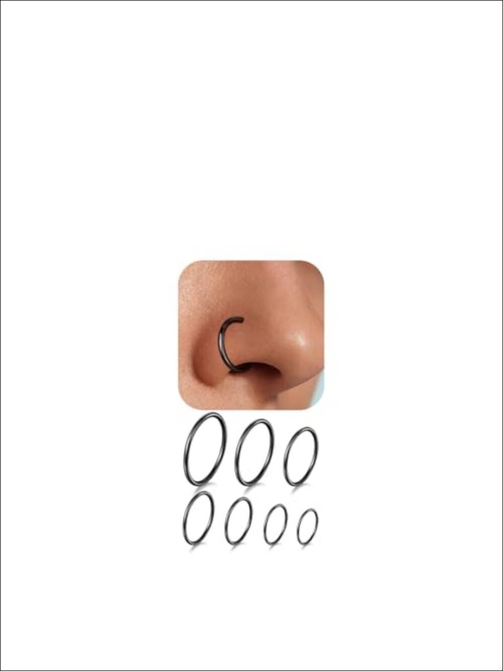 Titanium Nose Ring Hoop Earrings Set 7 Sizes 18G Hypoallergenic Piercing